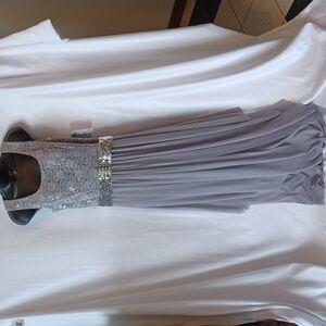 R&M Collection Platinum Gown with Lace Sequin bodice, New